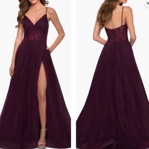 La Femme  Illusion A-Line Tulle Ballgown  Dark Berry/ Burgundy Size 10 NWT